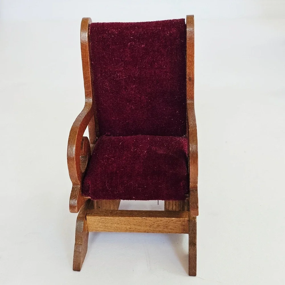 Vintage Shackman Miniature Dollhouse Furniture Fireplace and Chairs Set Wood Toy